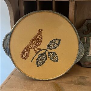 Vintage Pfaltzgraff Stoneware Cake Plate America Pattern Bird Handles USA 13”